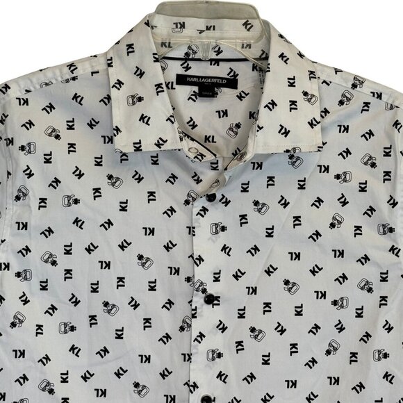 Mens Karl Lagerfeld Short Sleeve White Button Down Snap Shirt - Size Small - Picture 2 of 6